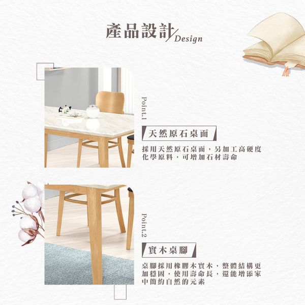 羅爾原石餐桌-4.6尺/5尺 Hampton,漢汀堡,4.6尺原石餐桌,5尺原石餐桌,餐桌,桌子,實木桌腳,家具,餐廳,優麗坦耐磨耐水塗裝,橡膠木實木桌腳