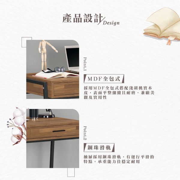 凱頓4尺書桌 Hampton,漢汀堡,4尺書桌,書桌,桌子,書房,木心板,PU耐磨耐水塗裝,鋼珠滑軌