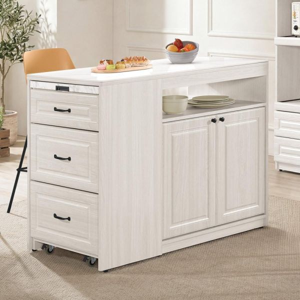 佐森4尺岩板伸縮中島櫃 Hampton,漢汀堡,4尺岩板伸縮中島櫃,櫥櫃,櫃子,櫃類,三節式鋼珠滑軌,A級環保木心板材質,岩板桌面,PU耐磨耐水塗裝