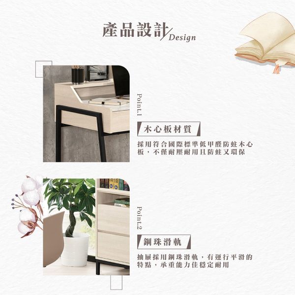 摩登4尺書桌 Hampton,漢汀堡,4尺書桌,書桌,桌子,書房,木心板,PU耐磨耐水塗裝,鋼珠滑軌