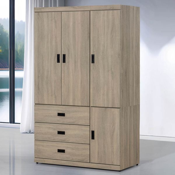 麥納灰梧桐4X7尺衣櫥 Hampton,漢汀堡,衣櫥,櫥櫃,櫃子,衣櫃,木心板材質,美背處理,4X7尺衣櫥,鋼珠滑軌