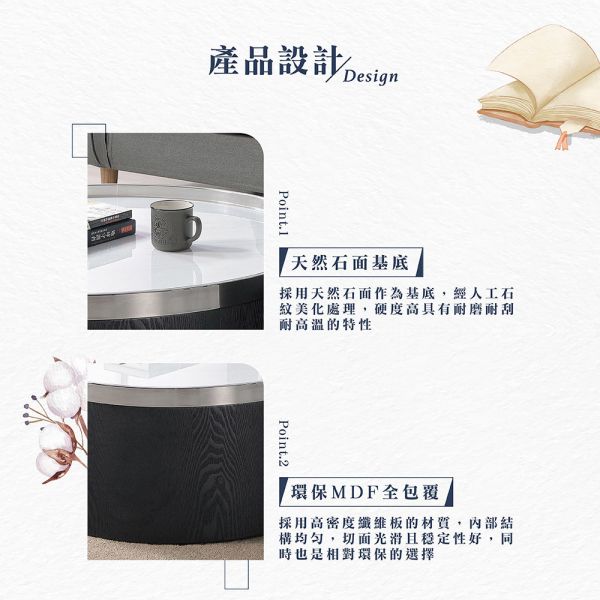 奧喬亞石面大茶几 Hampton,漢汀堡,茶几,大茶几,天然石面,環保MDF全包覆,收納空間,優耐坦耐磨噴漆