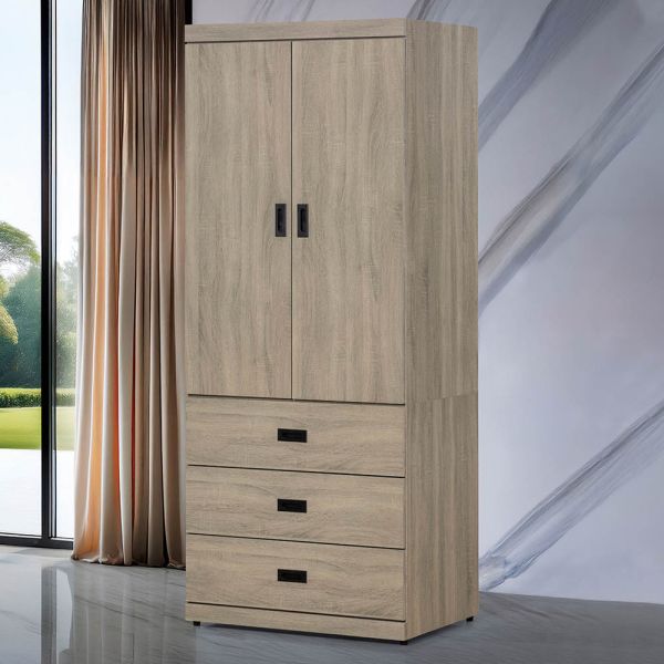 麥納灰梧桐3X7尺衣櫥 Hampton,漢汀堡,衣櫥,櫥櫃,櫃子,衣櫃,木心板材質,美背處理,3X7尺衣櫥,鋼珠滑軌