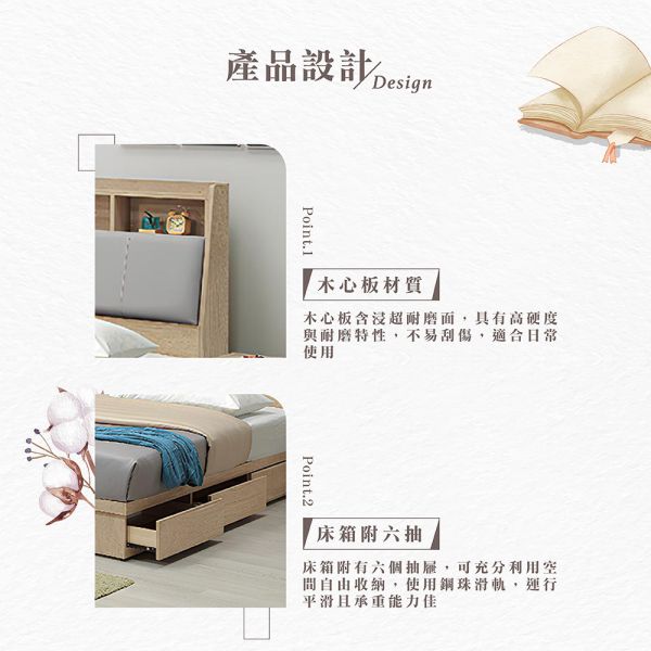 凱文5尺六抽床組 Hampton,漢汀堡,雙人床,床,床組,臥室,木心板,5尺六抽床組,鋼珠滑軌,附六個抽屜,附USB插座