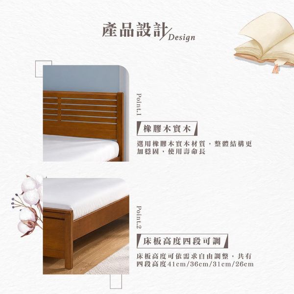 奧諾3.5尺單人床架 Hampton,漢汀堡,單人床,床,床組,3.5尺單人床架,橡膠木實木材質,床板高度四段可調,結構穩固