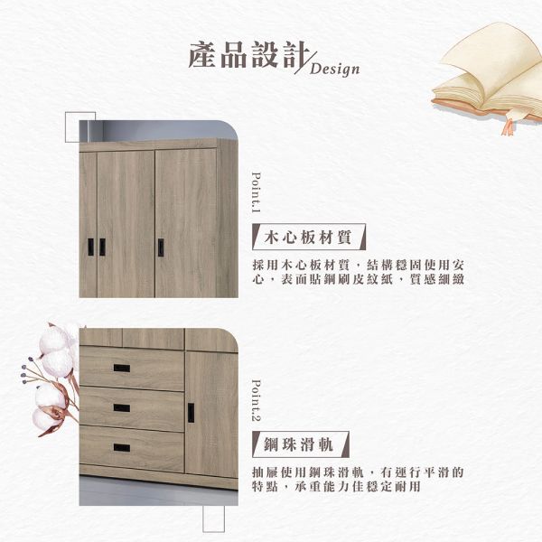 麥納灰梧桐4X7尺衣櫥 Hampton,漢汀堡,衣櫥,櫥櫃,櫃子,衣櫃,木心板材質,美背處理,4X7尺衣櫥,鋼珠滑軌