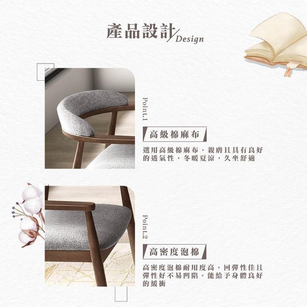 莫內實木餐椅-2入組 Hampton,漢汀堡,餐椅,實木,休閒椅,工作椅,椅子,接待椅,高級棉麻布,高密度泡棉,優麗坦耐磨耐水塗裝