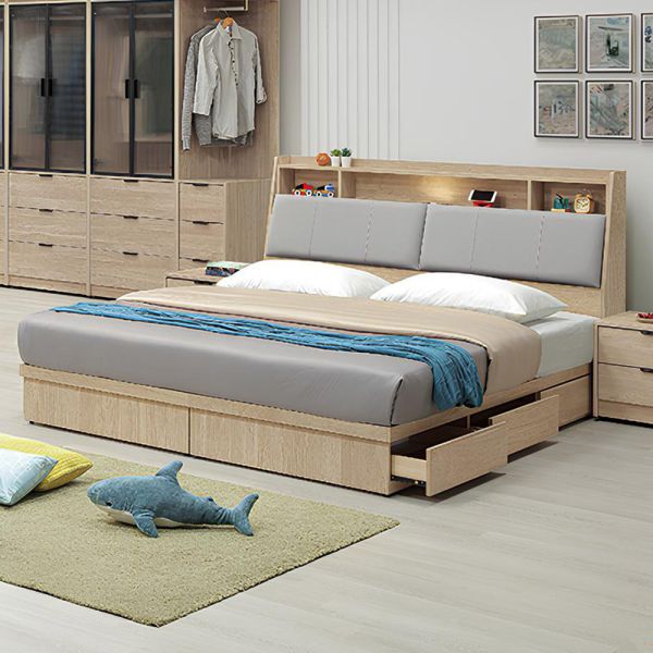 凱文5尺六抽床組 Hampton,漢汀堡,雙人床,床,床組,臥室,木心板,5尺六抽床組,鋼珠滑軌,附六個抽屜,附USB插座