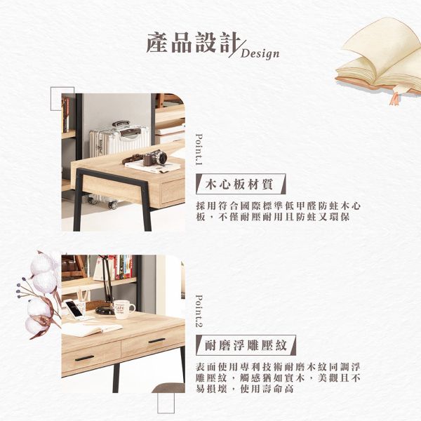 卡爾4尺書桌 Hampton,漢汀堡,4尺書桌,書桌,桌子,書房,木心板,PU耐磨耐水塗裝,台灣製造鋼珠滑軌