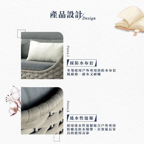 塔洛戶外三人沙發椅 Hampton,漢汀堡,沙發,三人沙發椅,防水布套,透水性泡棉,全鋁合金骨架,休閒椅,沙發椅