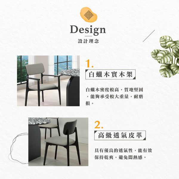 卡薩雙扶手實木餐椅-2入組 Hampton,漢汀堡,高級透氣皮革,白臘木實木架,高密度海綿,椅子,餐椅