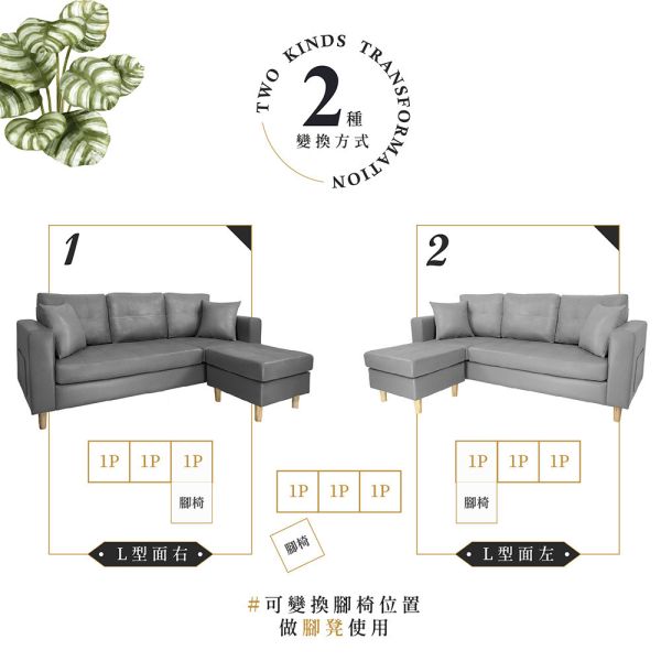 韋森特 L 型耐磨皮雙拉線沙發組-岩石灰 Hampton,漢汀堡,沙發.L型沙發,三人沙發,皮沙發