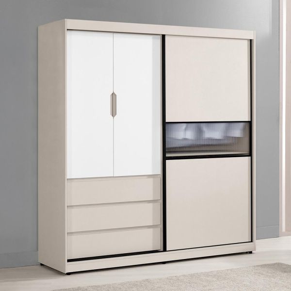 穆可6尺拉門衣櫥 Hampton,漢汀堡,衣櫥,櫥櫃,櫃子,衣櫃,6尺拉門衣櫥,A級環保木心板材質,油壓緩衝後鈕,美背處理