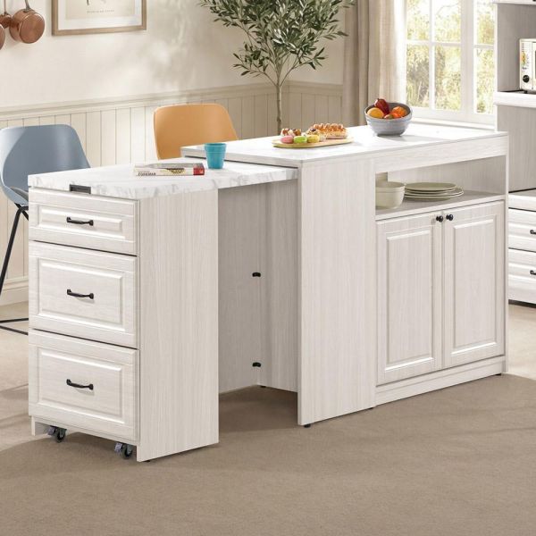 佐森4尺岩板伸縮中島櫃 Hampton,漢汀堡,4尺岩板伸縮中島櫃,櫥櫃,櫃子,櫃類,三節式鋼珠滑軌,A級環保木心板材質,岩板桌面,PU耐磨耐水塗裝