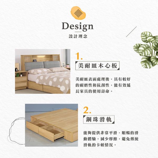 無悠5尺四抽床組 Hampton,漢汀堡,床組,雙人床組,四抽床組,鋼珠滑軌,美背處理,美耐皿木心板