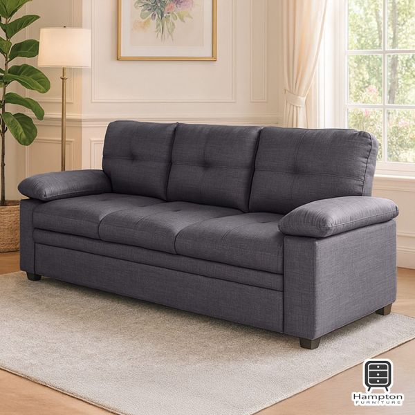 查爾斯美式三人沙發-深灰 hampton,漢汀堡,沙發,布沙發,三人座,美式,美式沙發,亞麻布