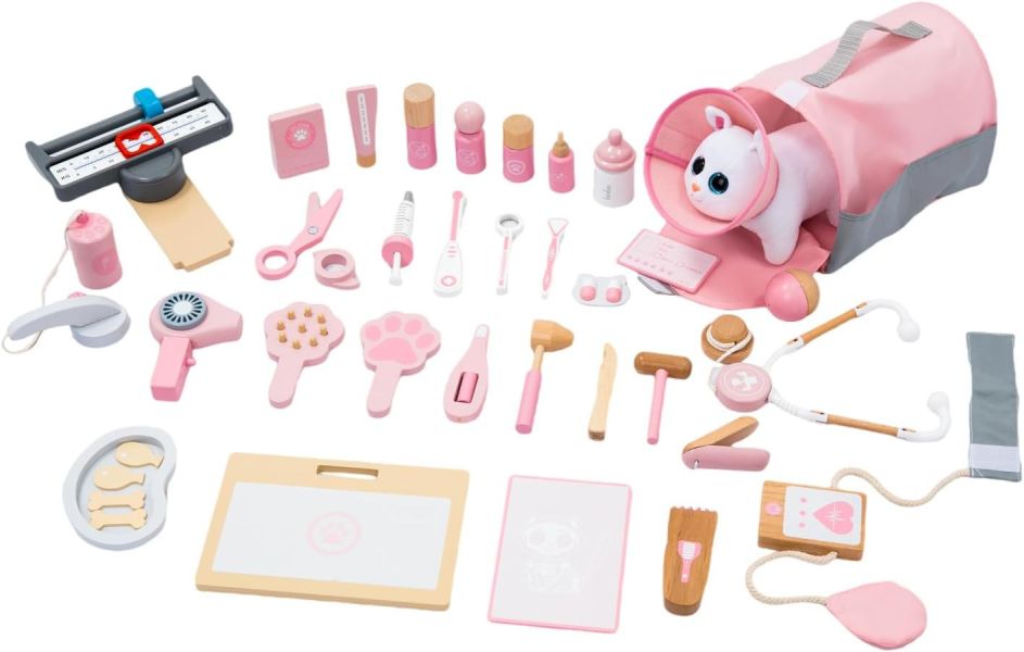 UMU 動物醫生玩具套裝 UMU,日本玩具,獸醫玩具組,動物醫生,角色扮演,木製玩具,絨毛貓咪,幼兒玩具,入園禮,生日禮物,教育玩具,親子互動