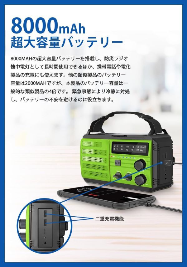 【防災士推薦】日本 OLANSOR 多功能防災收音機 8000mAh 手搖 照明 SOS FM/AM 防災燈 防水【小福部屋】 