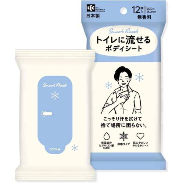 LEC 可溶解男女用涼感濕紙巾 12入 (柑橘香/沐浴香/薄荷香/無香) LEC涼感濕紙巾,日本涼感濕巾,可溶解濕紙巾,夏季消暑濕紙巾,親膚濕紙巾,日本製隨身濕巾,降溫濕巾,可丟馬桶濕紙巾,戶外清爽濕紙巾,旅行涼感濕紙巾