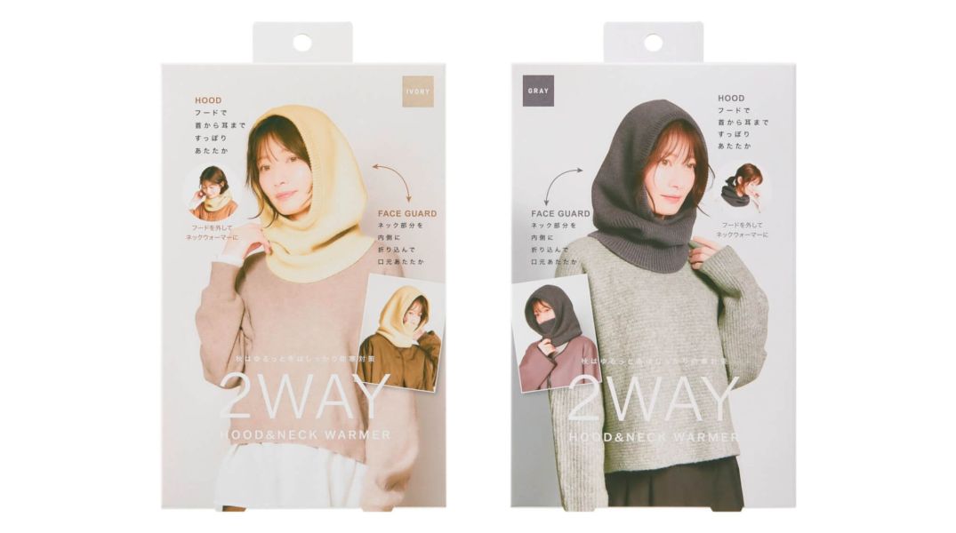 Cogit 2WAY 圍巾針織帽(象牙白/灰色) Cogit, 連帽頸套, 針織帽, 冬季保暖, 防風面罩, 通勤保暖, 機車族, 頸套, 防寒用品, 日本選品