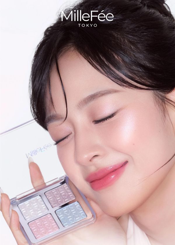MilleFee 四色打亮盤（01-冰藍色/02-玫瑰粉） MilleFée, 日系打亮盤, 四色高光, 偶像光澤, 珠光打亮, 多功能彩妝, 日本彩妝