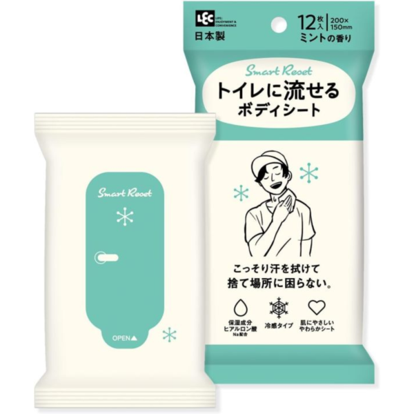 LEC 可溶解男女用涼感濕紙巾 12入 (柑橘香/沐浴香/薄荷香/無香) LEC涼感濕紙巾,日本涼感濕巾,可溶解濕紙巾,夏季消暑濕紙巾,親膚濕紙巾,日本製隨身濕巾,降溫濕巾,可丟馬桶濕紙巾,戶外清爽濕紙巾,旅行涼感濕紙巾