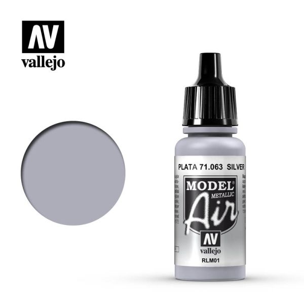 Acrylicos Vallejo AV水漆 71063 模型噴塗色彩 Model Air 銀色RLM01（金屬色）Silver RLM01 17ml 