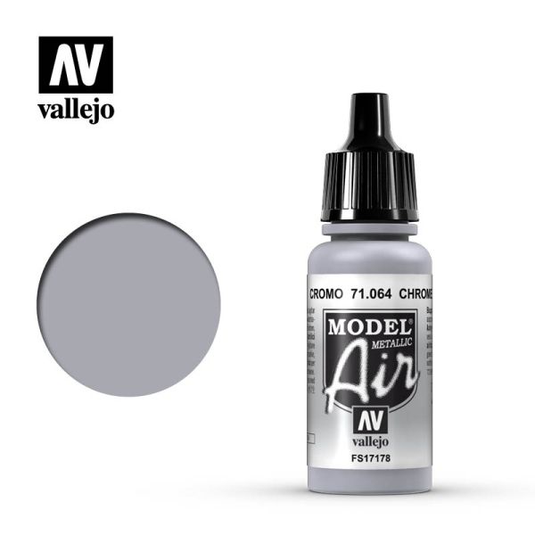 Acrylicos Vallejo AV水漆 71064 模型噴塗色彩 Model Air 鉻色（金屬色）Chrome 17ml 
