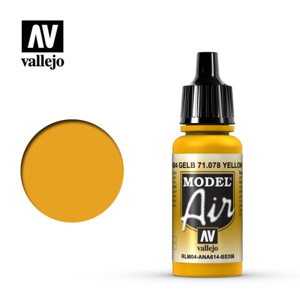 Acrylicos Vallejo AV水漆 71078 模型噴塗色彩 Model Air 黃色RLM04 Yellow RLM04 17ml 