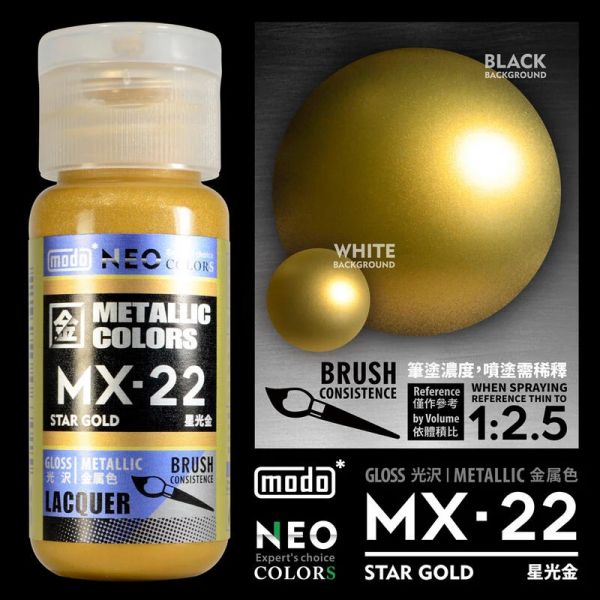 modo摩多製造所 NEO瓶 全新二代金屬色 MX-22 MX22 星光金 30ML 模型漆 modo摩多製造所 NEO瓶 全新二代金屬色 MX-22 MX22 星光金 30ML 模型漆