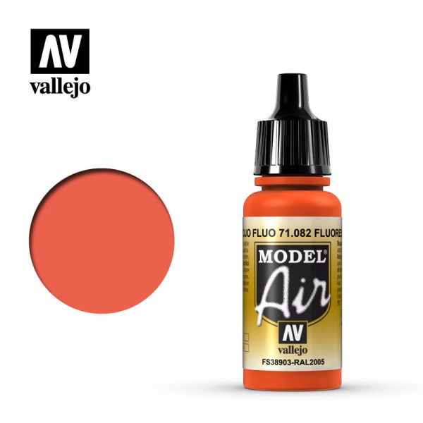 Acrylicos Vallejo AV水漆 71082 模型噴塗色彩 Model Air 螢光紅 Fluorescent Red 17ml 
