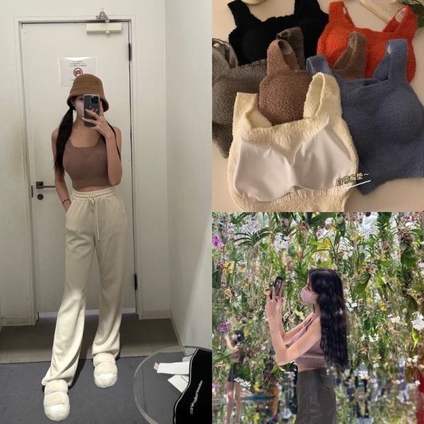 大奶有胸墊 羊羔絨保暖背心 