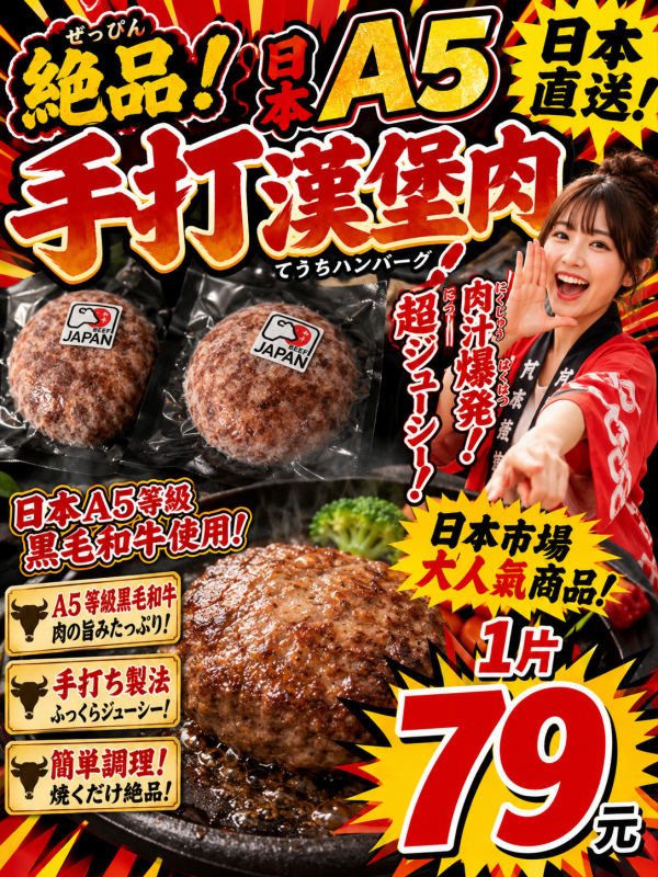 （嚴選牛肉鮮嫩入味）日本A5和牛手打漢堡肉 肉