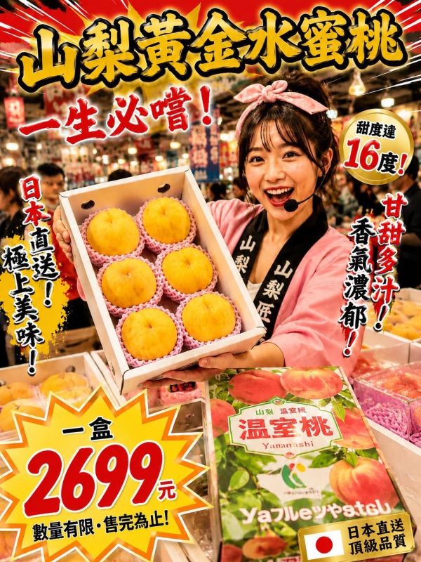 [金黃外表風味特別]日本山梨溫室黃金水蜜桃 黃金桃 日本山梨一桃匠頂級溫室水蜜桃