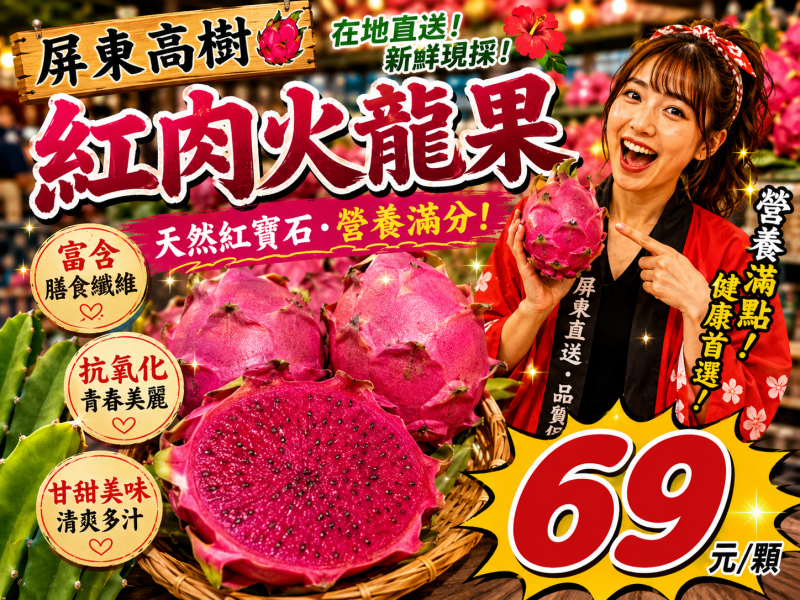 [抗氧化低熱量]屏東高樹紅肉火龍果 紅火龍果 嘉義極光哈密瓜