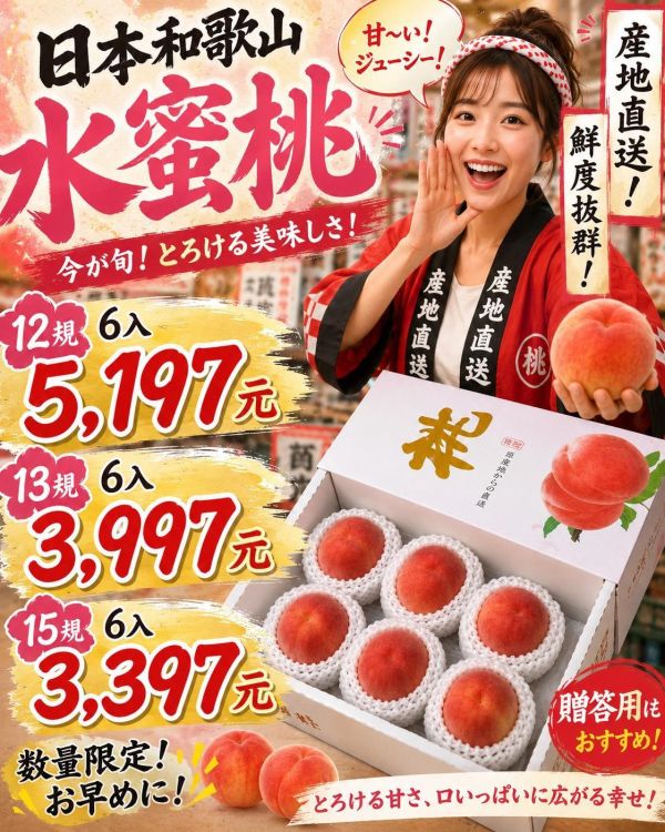 [細緻芳香甘甜][6玉禮盒]日本和歌山水蜜桃 もも 日本水蜜桃,もも,モモ,白鳳,川中島,なつっこ,日川,夏子,室外桃