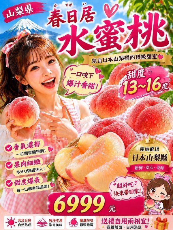 (果肉細緻、香氣濃郁)日本山梨春日居水蜜桃 
