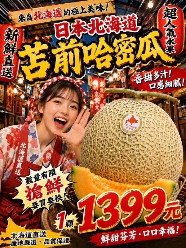 [甘甜濃郁世界知名]日本北海道赤肉苫前哈密瓜 北海道哈密瓜