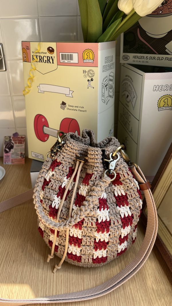 現貨 拐杖糖兩用束口包 紅白 