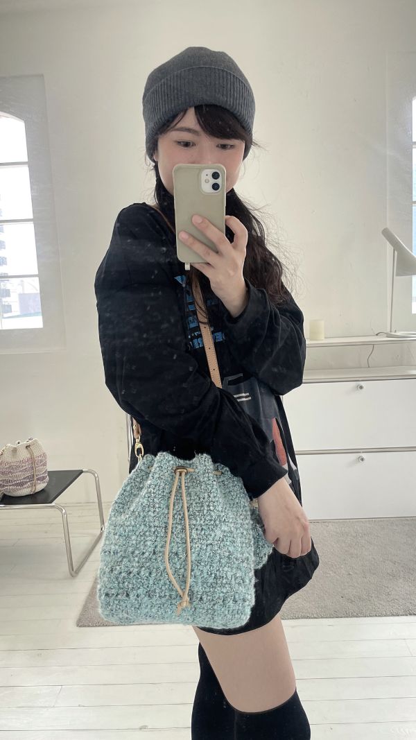 現貨 1+12冬版毛毛束口水桶包 湖水綠 