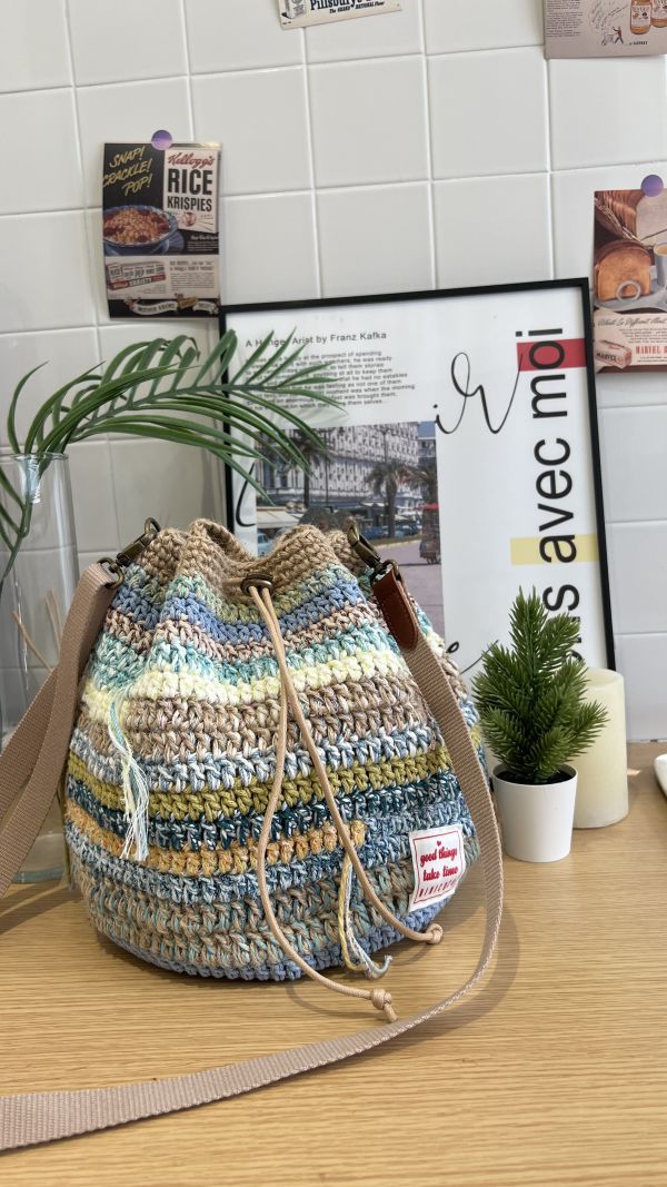 現貨 慵懶感流浪束口包 藍綠色系 