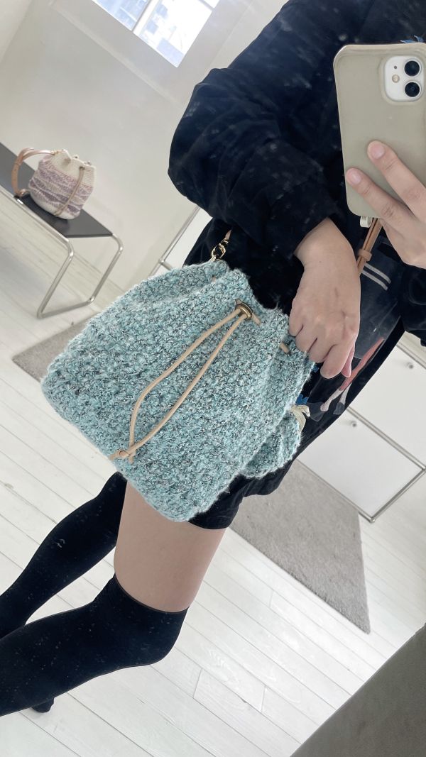 現貨 1+12冬版毛毛束口水桶包 湖水綠 