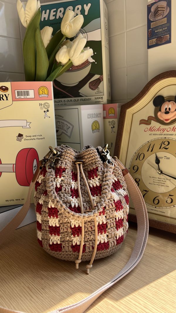 現貨 拐杖糖兩用束口包 紅白 