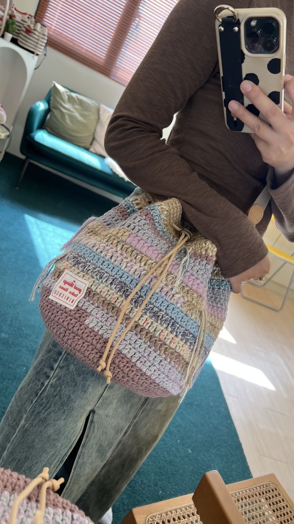 現貨 慵懶感流浪束口包 灰紫藍系 