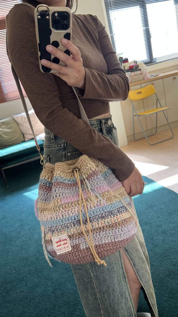 現貨 慵懶感流浪束口包 灰紫藍系 