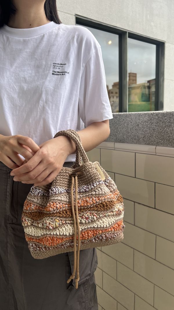 現貨 鉤織款流浪小手提 海浪橘 