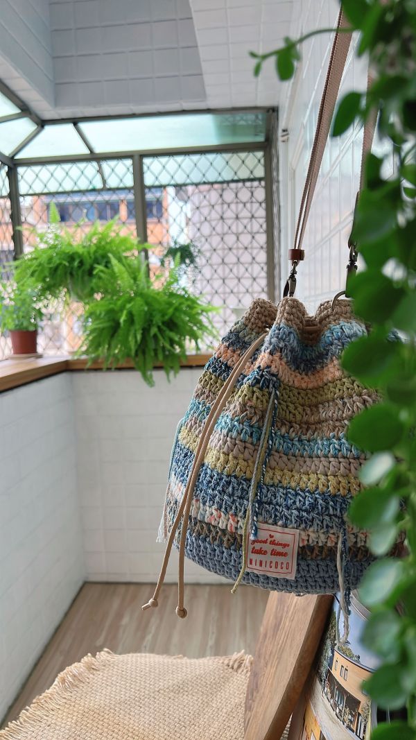 現貨 慵懶感流浪束口包 藍綠色系 