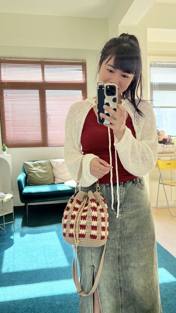 現貨 拐杖糖兩用束口包 紅白 