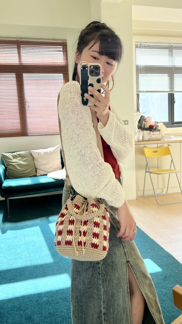 現貨 拐杖糖兩用束口包 紅白 