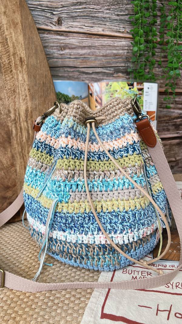 現貨 慵懶感流浪束口包 藍綠色系 